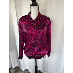 Vintage 1980’s Jeri Marque Magenta & Black Animal Print Vaporwave Blouse - M